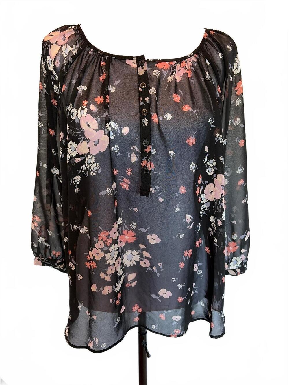 LC Women M Sheer Floral Blouse Black Pink Dark Romantic Whimsigoth Boho Chic